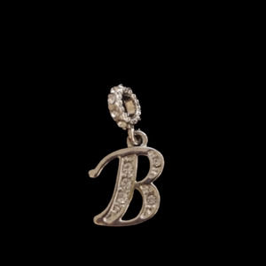 Letter "B" Silvertone Charm w/Rhinestone accents